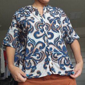 Johanna Blue and Brown Cotton Top